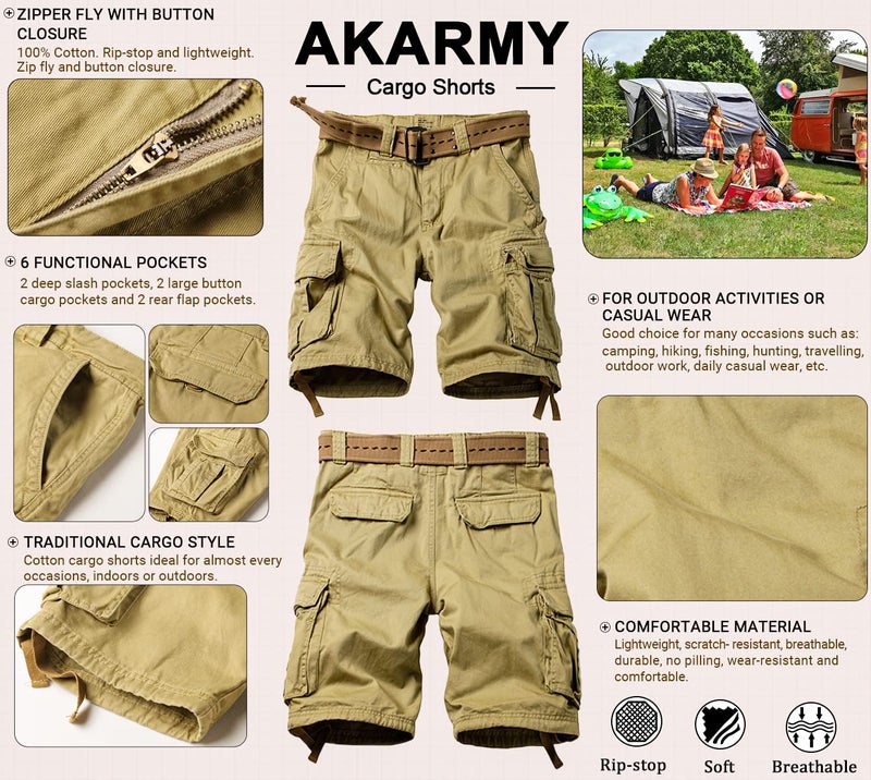 AKARMY Men's Cotton Casual Multi Pocket Outdoor Camouflage Shorts Twill Camo Cargo Shorts(No Belt) 8066 Khaki 40 - Image 4